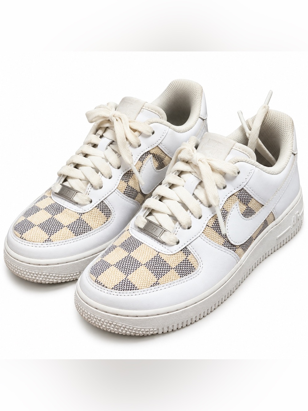 Nike Louis Vuitton White and Cream Checkerboard Air Force 1 Low 6.5